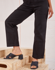 Organic Work Pants in Basic Black pant leg close up on Mika