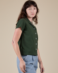 Pantry Button-Up in Swamp Green side view on Alex