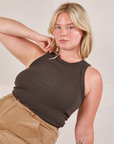 Lish is wearing Racerback Tank in Espresso Brown
