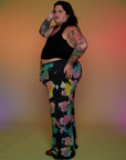 Side view of Tie Dyed Wide Leg Sweat Pants and Cropped Tank in Black on Sam
