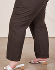 Side pant leg close up of Short Sleeve Jumpsuit in Espresso Brown worn by Marielena