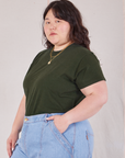 Organic Vintage Tee in Swamp Green angled front view on Ashley