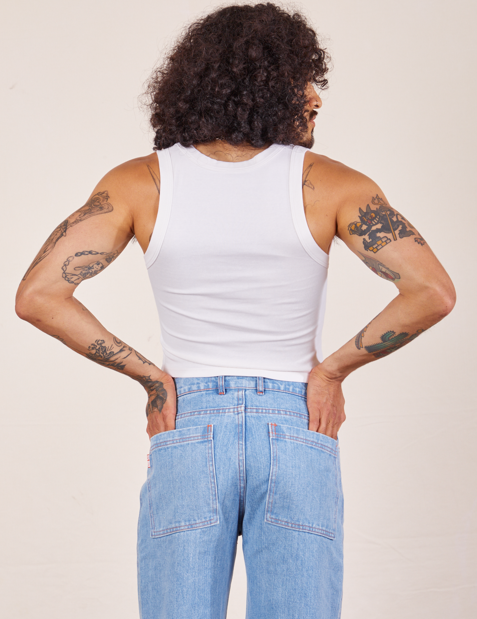 Back view of Cropped Tank Top in Vintage Off-White worn by Jesse