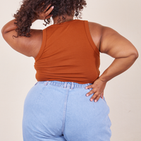 Back view of Cropped Tank Top in Burnt Terracotta worn by Morgan