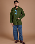 Ripstop Field Coat in Evergreen and french blue Drop Pocket Cargo Pants. on Jesse