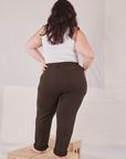 Back view of Rolled Cuff Sweat Pants in Espresso Brown and Cropped Tank in vintage tee off-white on Ashley