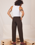 Back view of Heavyweight Trousers in Espresso Brown and Cropped Tank Top in vintage tee off-white
