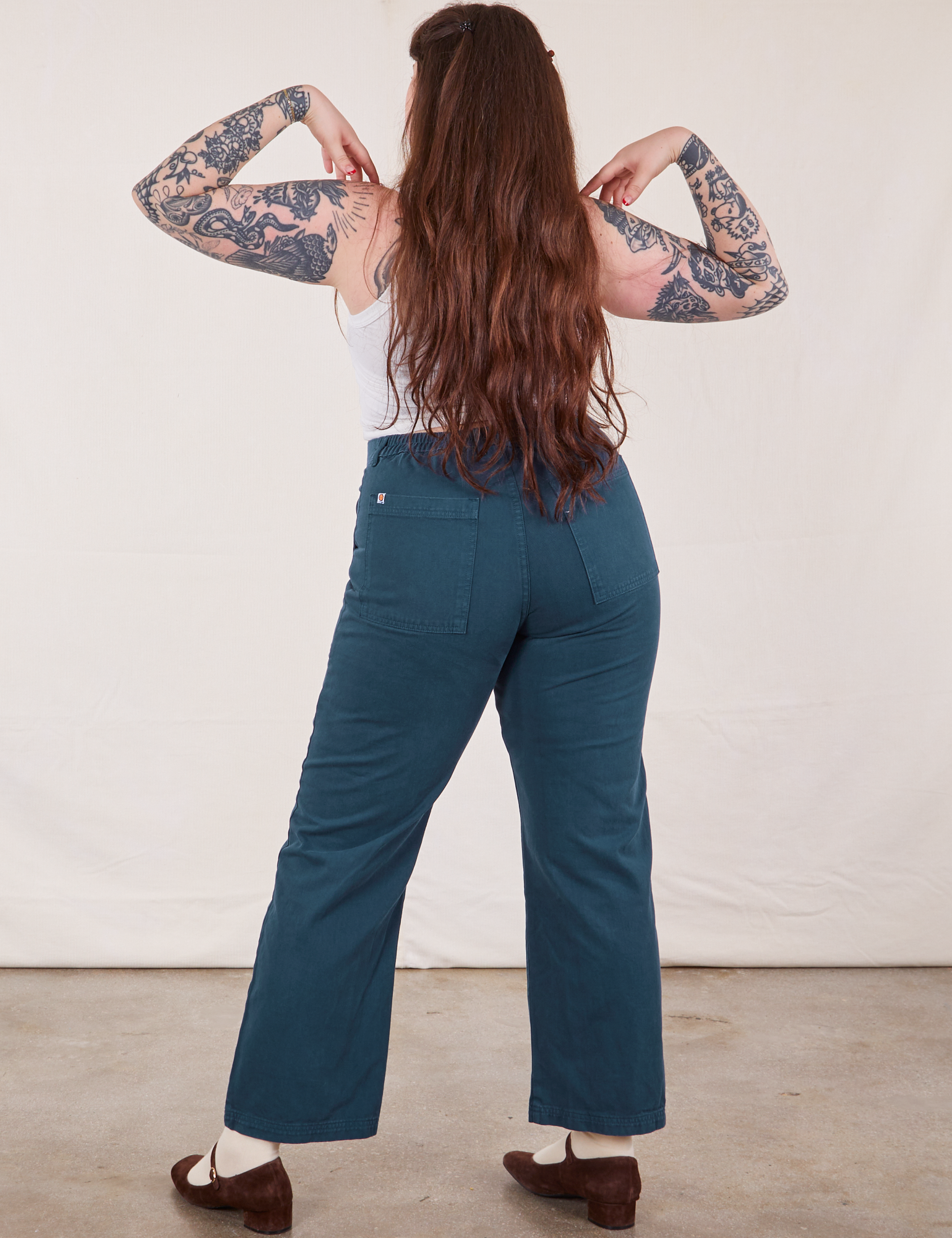 Work Pants in Lagoon back view on Sydney