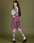 Longline Work Shorts in Bubblegum Pink angled back view on Sydney