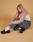 Baggy Mid-Rise Trousers in Slate Grey and vintage tee white Cropped Tank on Juliet