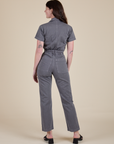 Short Sleeve Jumpsuit in Washed Grey back view on Alex