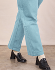 Short Sleeve Jumpsuit in Baby Blue pant leg close up on Lish