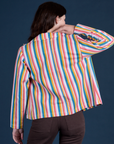 Stripe Work Jacket in Rainbow Stripe back view on Alex