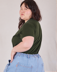 Organic Vintage Tee in Swamp Green side view on Ashley