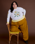 Floral Long Sleeve Baby Tee in Yellow and spicy mustard Drop Pocket Cargo Pants on Sam