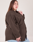 Side view of Flannel Overshirt in Espresso Brown on Marielena
