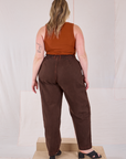 Back view of Overdyed Denim Trouser in Fudge and burnt terracotta Cropped Tank on Lish