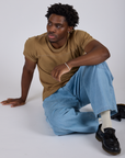 Jr. Varsity Tee in Desert Brown and Denim Drop Pocket Pants in Light Wash on Isaac