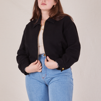 Sydney is 5'9" and wearing XS Ricky Jacket in Basic Black