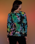 Magic Waters Long Sleeve Burly Tee in Rainbow back view on Alex