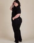 Short Sleeve Jumpsuit in Basic Black side view on Ashley