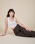 Heavyweight Trousers in Espresso Brown and Cropped Tank in Vintage Tee White worn by Alex