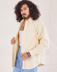 Angled front view of Corduroy Overshirt in Vintage Off-White on Jesse
