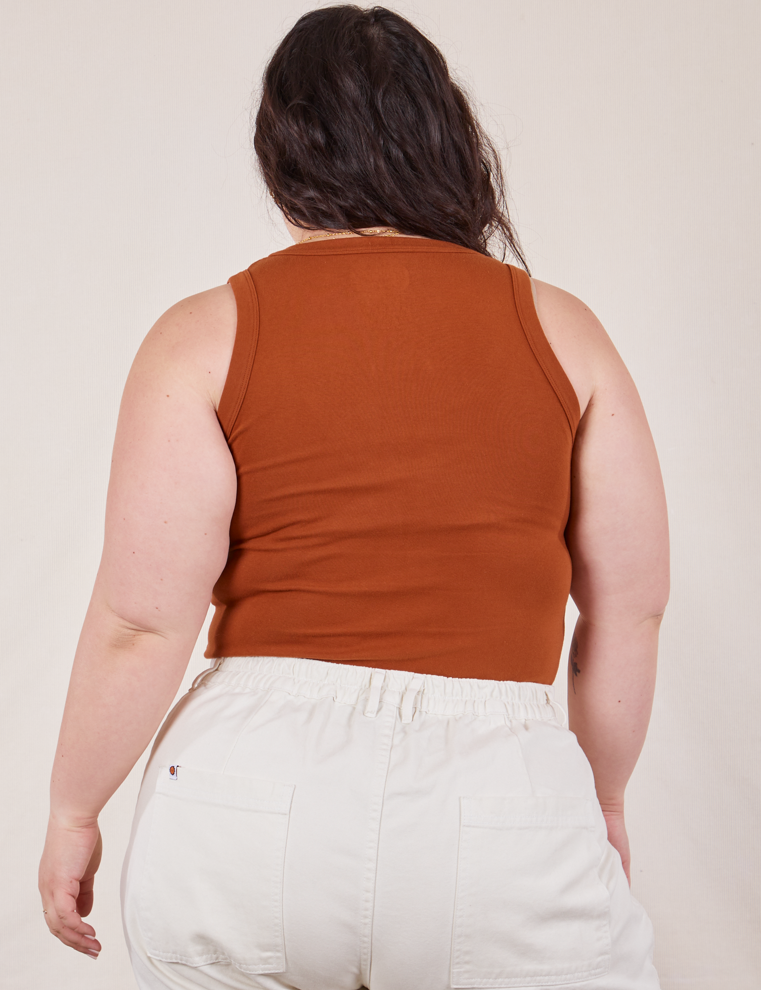 The Tank Top in Burnt Terracotta back view on Ashley