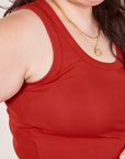Side close up of Tank Top in Mustang Red on Ashley
