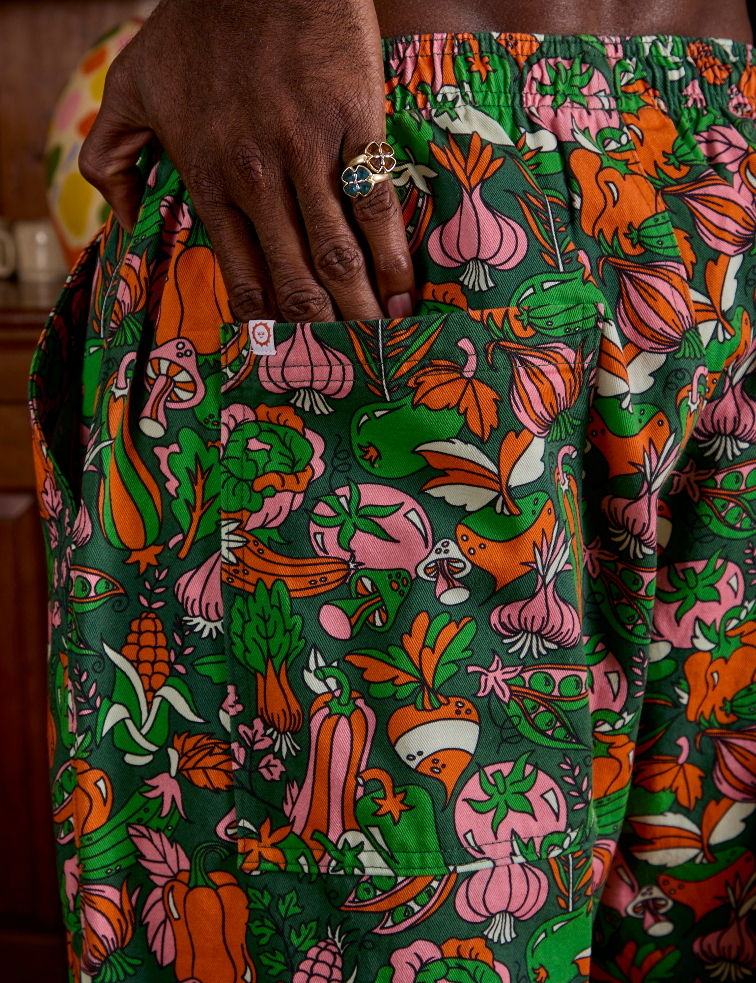 Drop Pocket Cargo Pants in Kitchen Collection back pocket close up