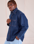 Denim Overshirt in Dark Wash side view on Issac