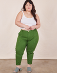 Ashley is 5'7" and wearing 1XL Petite Pencil Pants in Lawn Green paired with Cropped Cami in vintage tee off-white