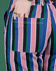 Close up of Sydney's hand in the back pocket of Work Pants in Pacific Stripe