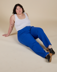 Work Pants in Royal Blue and Cropped Tank in Vintage Tee White on Ashley