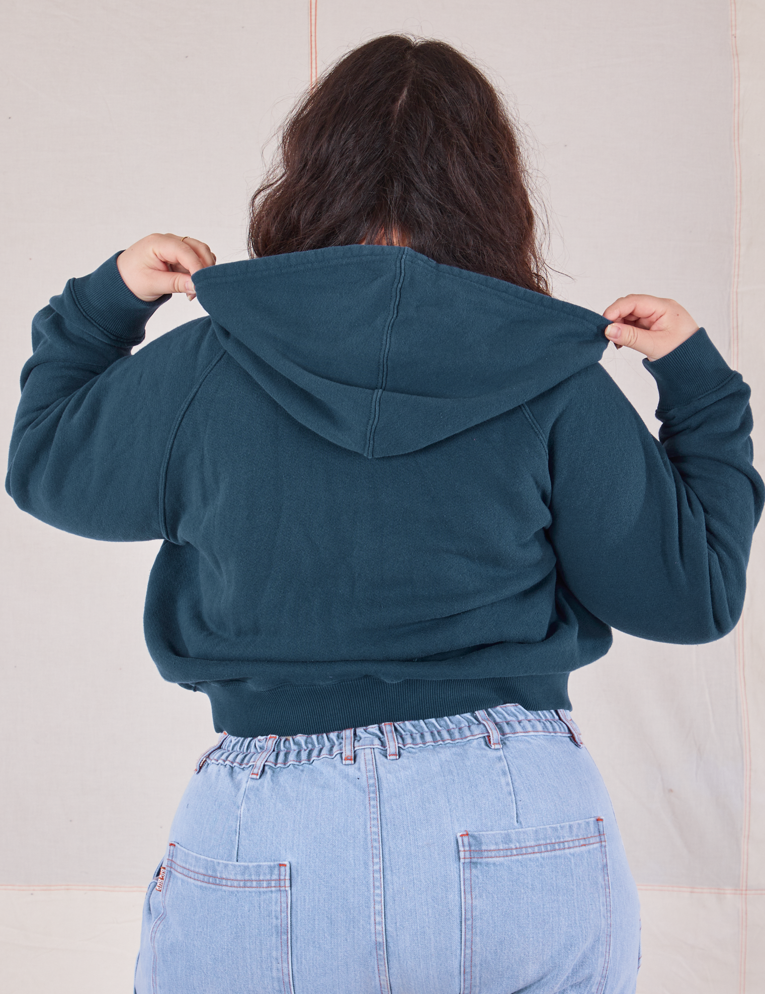 Cropped Zip Hoodie in Lagoon back view on Ashley