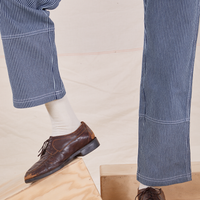 Carpenter Jeans in Railroad Stripes pant leg close up on Jesse