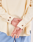 Corduroy Overshirt in Vintage Off-White back close up on Jesse