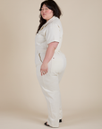 Short Sleeve Jumpsuit in Vintage Tee White side view on Ashley