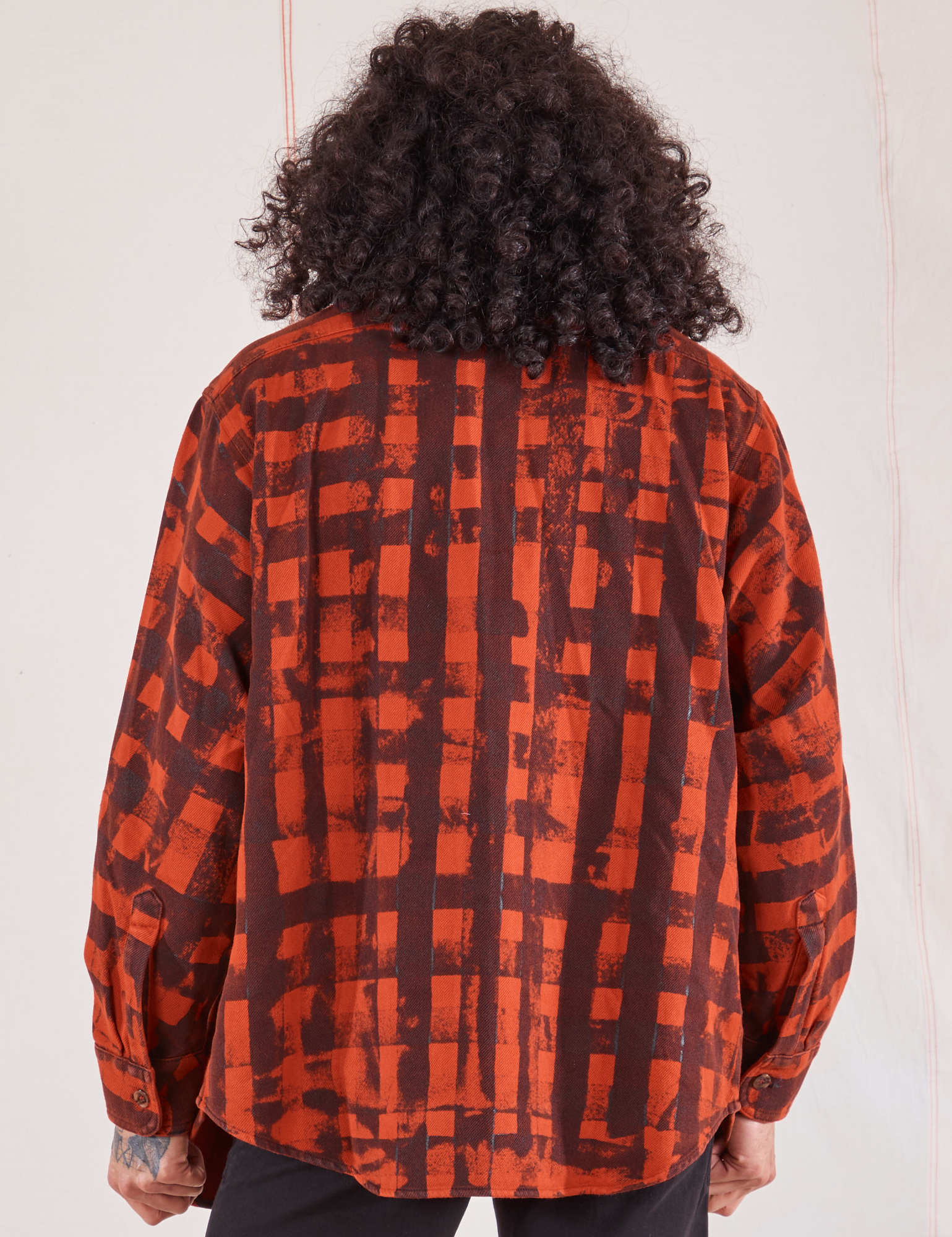 Plaid Flannel Overshirt in Paprika back view on Jesse