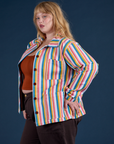 Stripe Work Jacket in Rainbow Stripe side view on Juliet