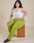Work Pants in Gross Green and Cropped Tank in Vintage Tee White worn by Ashley