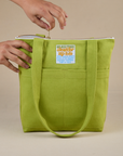 Over-Shoulder Zip Mini Tote in Gross Green