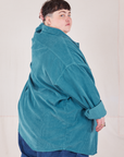 Angled back view of Corduroy Overshirt in Marine Blue on Jordan