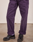 Pant leg close up of Original Overalls in Mono Nebula Purple worn by Hana