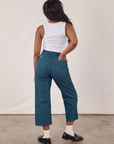 Back view of Petite Work Pants in Lagoon and vintage tee off-white Cropped Tank