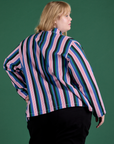 Stripe Work Jacket in Pacific Stripe back view on Juliet