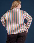 Stripe Work Jacket in Rainbow Stripe back view on Juliet
