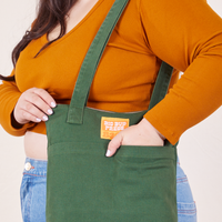 Over-Shoulder Zip Mini Tote in Dark Emerald Green worn on shoulder