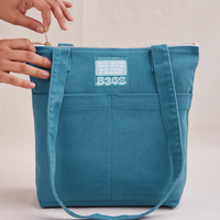 Over-Shoulder Zip Mini Tote in Marine Blue