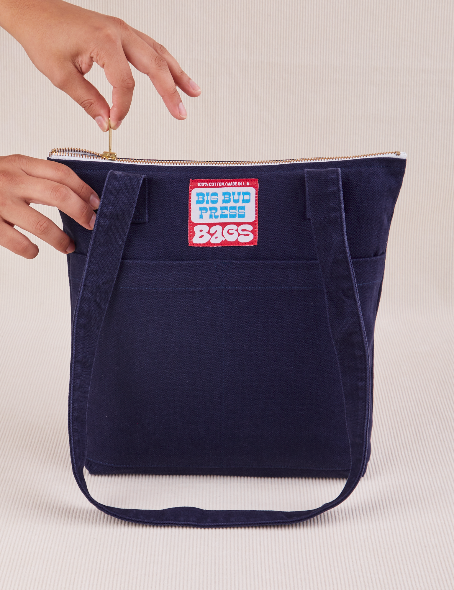 Over-Shoulder Zip Mini Tote in Navy